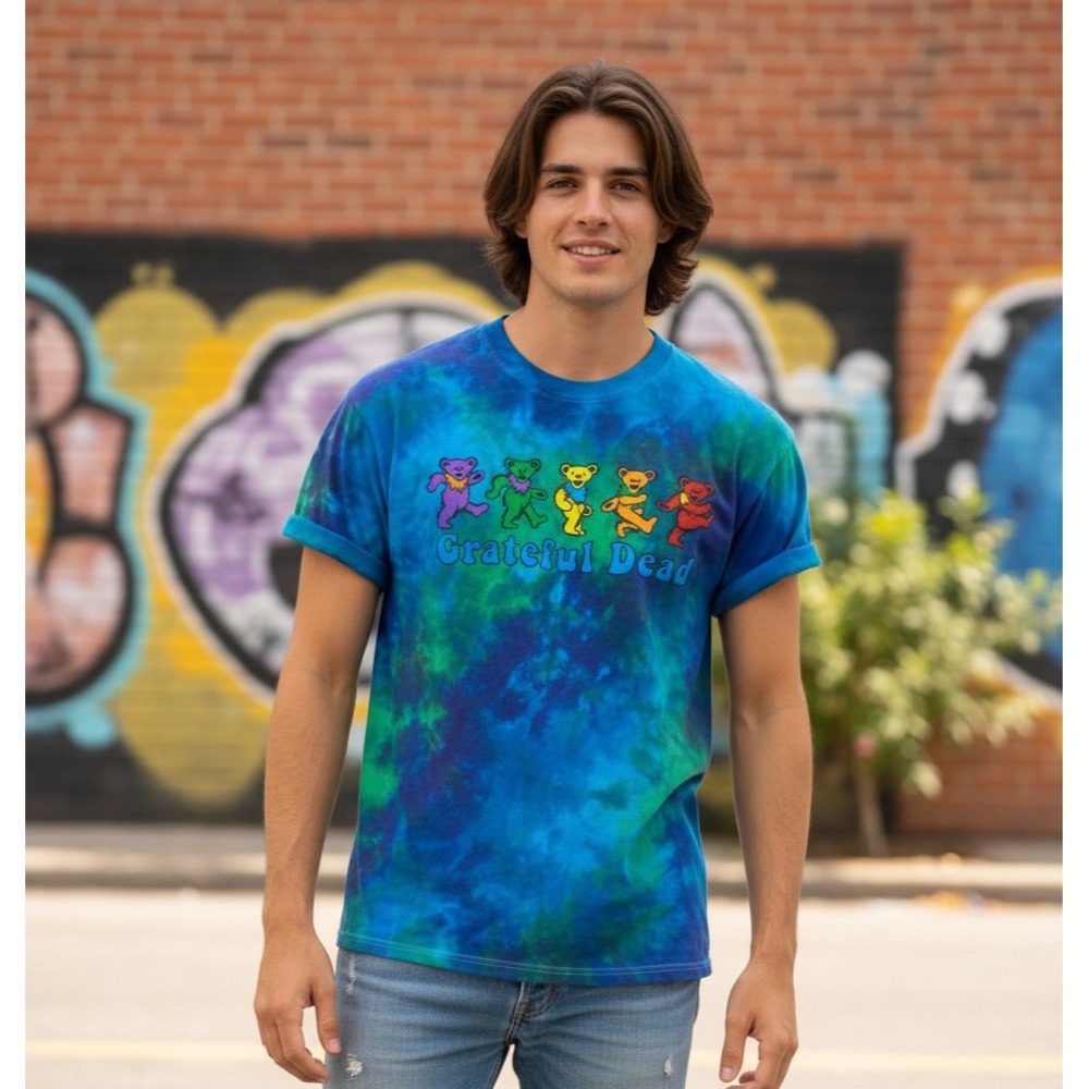 Anvil Blue Green Tie-Dye Grateful Dead Dancing Bears Short Sleeve Tee